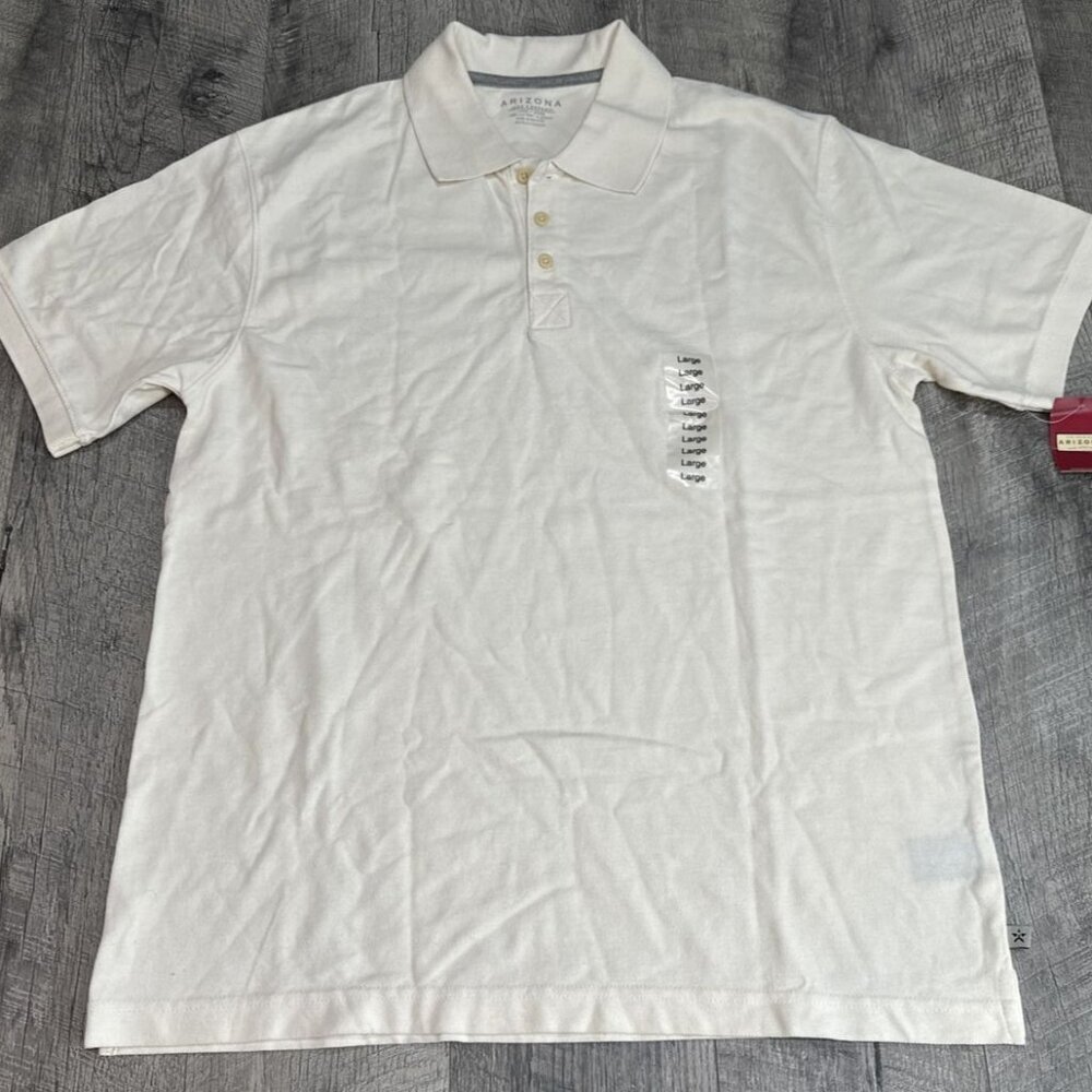 NEW Arizona Jean Company Polo Shirt Mens Large Beige Cotton Preppy School Y2K
